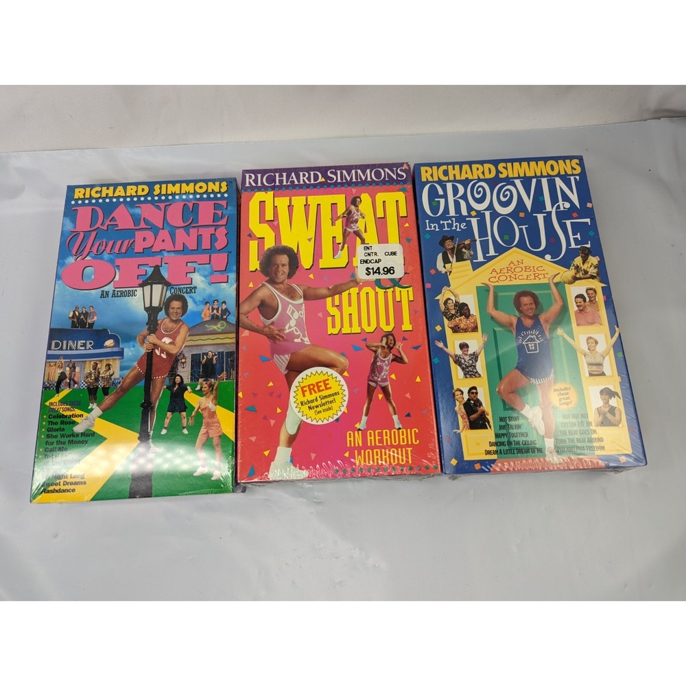 Richard Simmons Dance Your Pants Off Sweat Shout‎ Groovin House Lot 3 VHS Sealed
